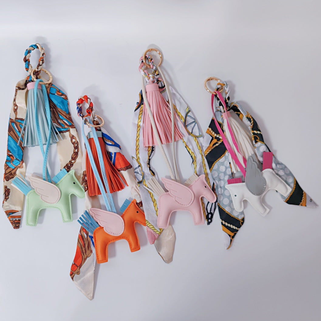 Colorful Twilly Scarf Bag Charm Set | Horse Pendant Keychain & Fashion Bag Accessory