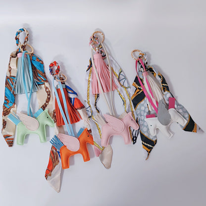 Colorful Twilly Scarf Bag Charm Set | Horse Pendant Keychain & Fashion Bag Accessory