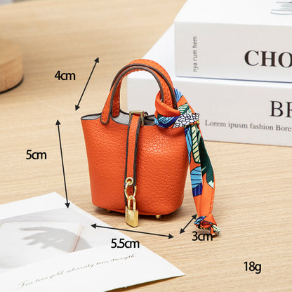 Mini PU Bucket Handbag | Cute Decorative Bag with Scarf Charm