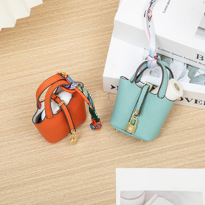Mini PU Bucket Handbag | Cute Decorative Bag with Scarf Charm