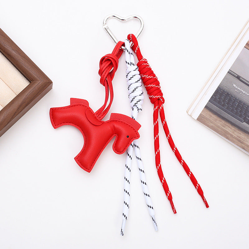 PU Horse Tassel Bag Charm Set | Cute Pendant with Braided Rope