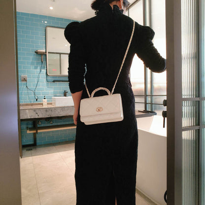 C Series · Genuine Leather Quilted Mini Chain Top Handle Flap Bag – 5 Colors | Greenyuna