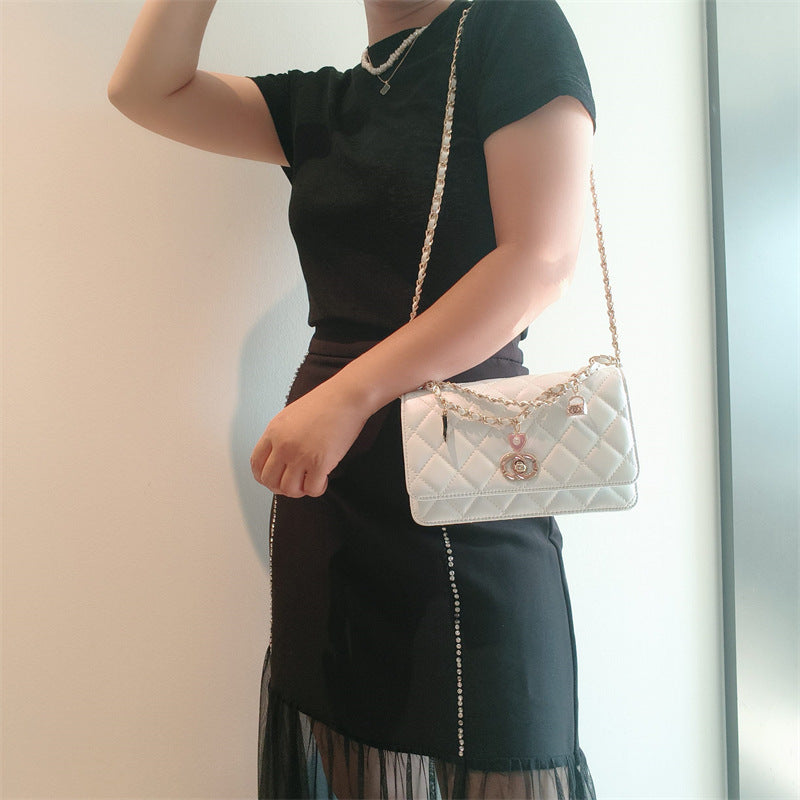 C Series · Genuine Leather Quilted Medium Flap Bag with Charm Chain – 4 Colors | Greenyuna