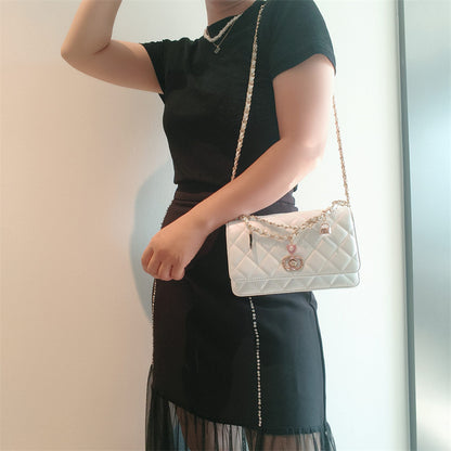 C Series · Genuine Leather Quilted Medium Flap Bag with Charm Chain – 4 Colors | Greenyuna