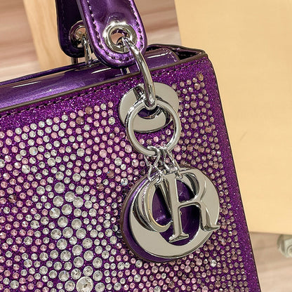 D Series Crystal-Embellished Mini Handbag – 27.5cm Small Bag with Gold or Purple Finish