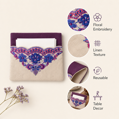 Floral Embroidered Linen Tissue Holder