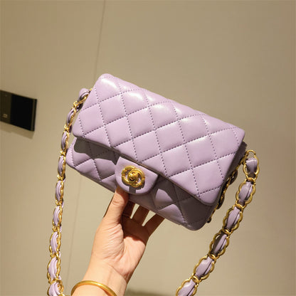 Mini Genuine Leather Quilted Flap Crossbody Bag – 6 Colors | Gold Chain | Greenyuna