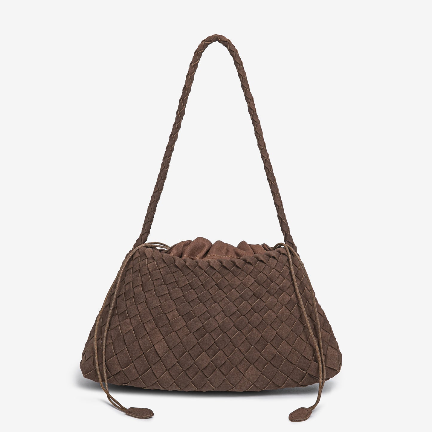 D Series Soft Woven PU Shoulder Bag – 30cm Daily Tote with Drawstring Design