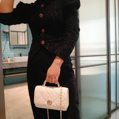 C Series · Genuine Leather Quilted Mini Chain Top Handle Flap Bag – 5 Colors | Greenyuna