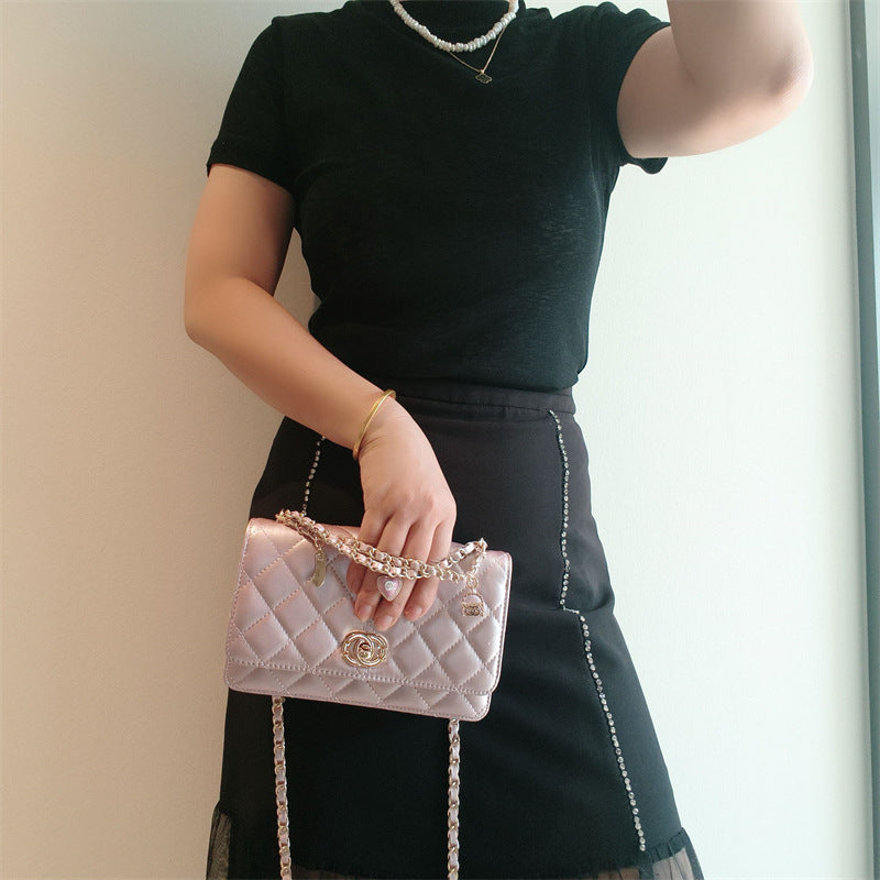 C Series · Genuine Leather Quilted Medium Flap Bag with Charm Chain – 4 Colors | Greenyuna