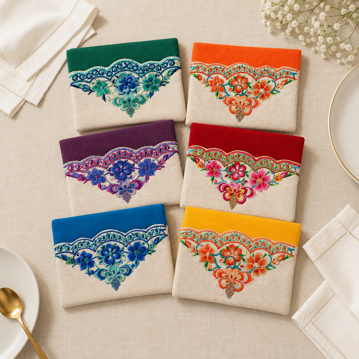 Floral Embroidered Linen Tissue Holder