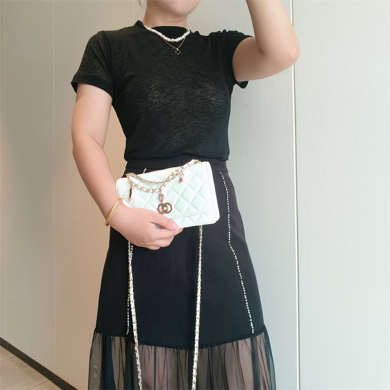 C Series · Genuine Leather Quilted Medium Flap Bag with Charm Chain – 4 Colors | Greenyuna