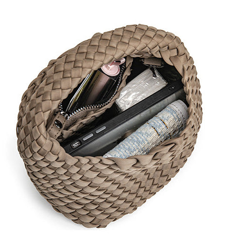 D Series Mini Woven PU Handbag – 16cm Small Bag with Top Handle