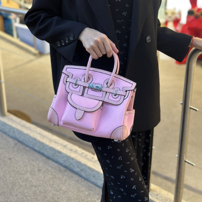 H Series Playful Outline Bag 25×13×21 cm | Canvas & PU Top Handle