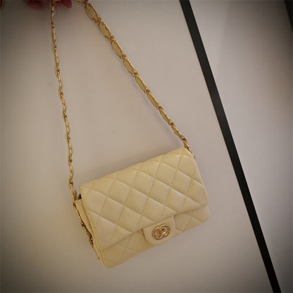 Mini Genuine Leather Quilted Flap Crossbody Bag – 6 Colors | Gold Chain | Greenyuna