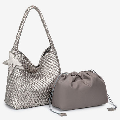 D Series Large Woven PU Tote Bag – 30cm with Star Detail and Top Handle