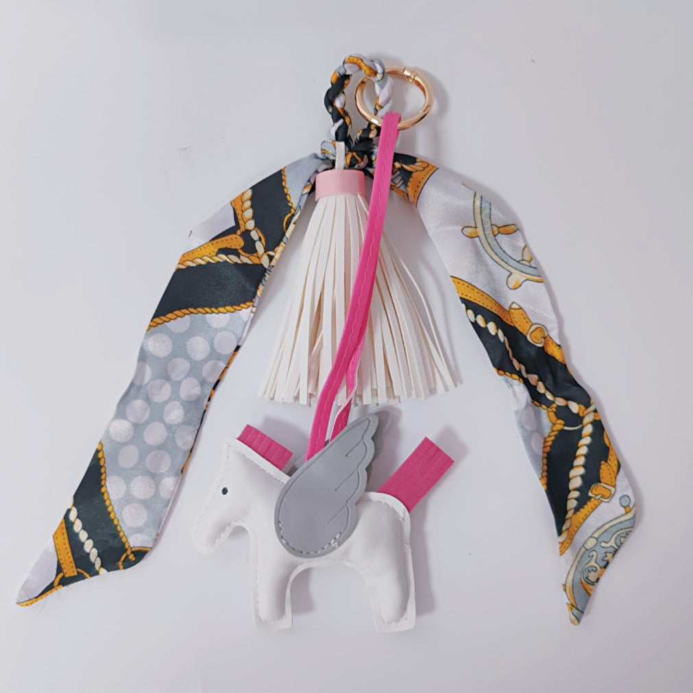 Colorful Twilly Scarf Bag Charm Set | Horse Pendant Keychain & Fashion Bag Accessory