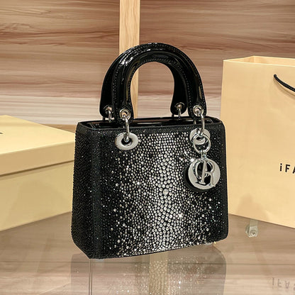 D Series Crystal-Embellished Mini Handbag – 27.5cm Small Bag with Gold or Purple Finish