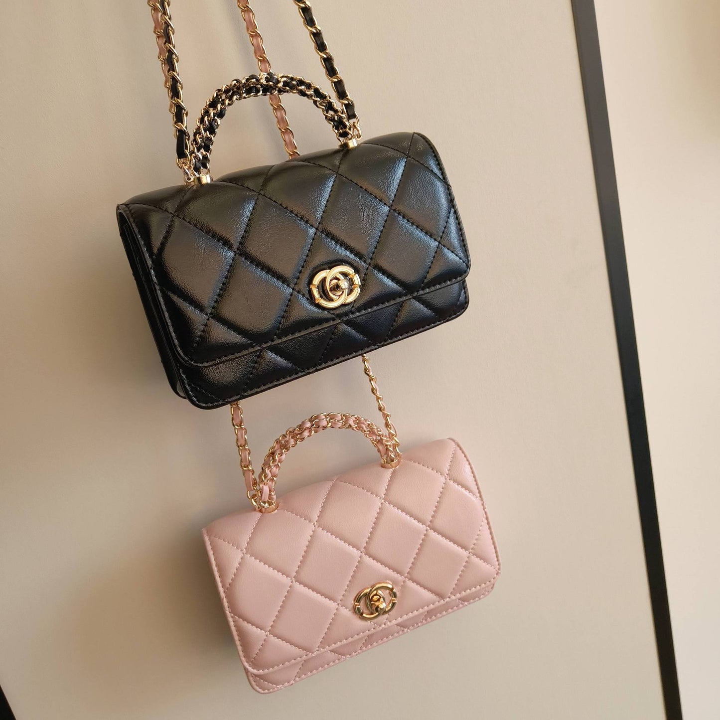 C Series · Genuine Leather Quilted Mini Chain Top Handle Flap Bag – 5 Colors | Greenyuna