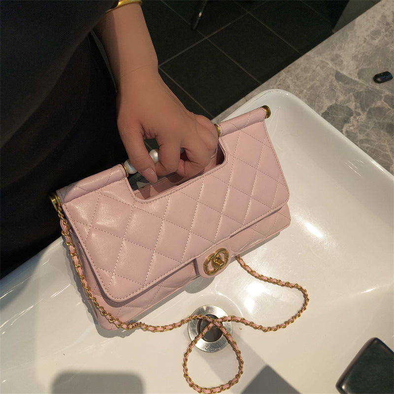 C Series 6010 Genuine Leather Quilted Pearl-Handle Flap Chain Bag – 5 Colors | Elegant Shoulder & Crossbody | Greenyuna