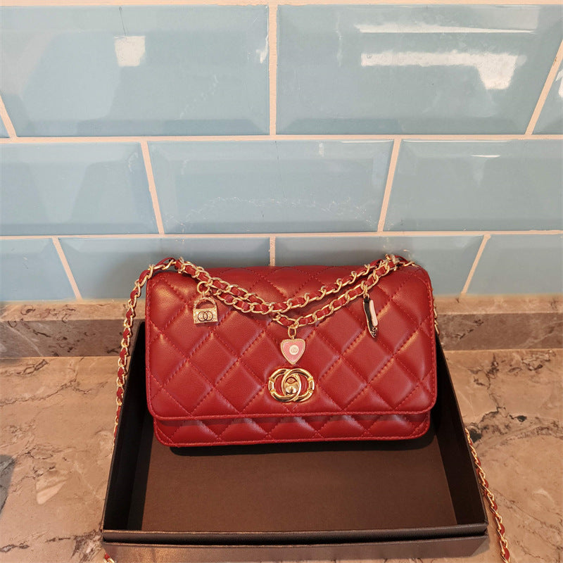 C Series · Genuine Leather Quilted Medium Flap Bag with Charm Chain – 4 Colors | Greenyuna