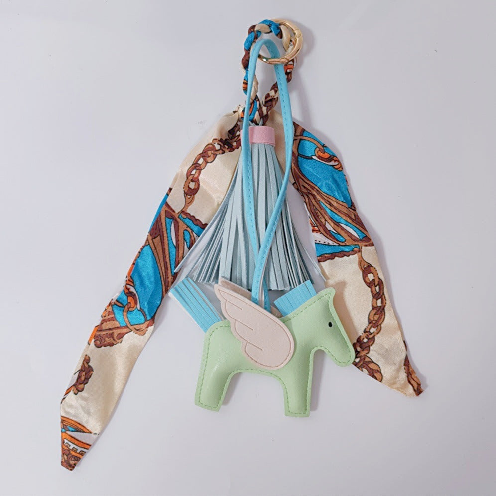 Colorful Twilly Scarf Bag Charm Set | Horse Pendant Keychain & Fashion Bag Accessory