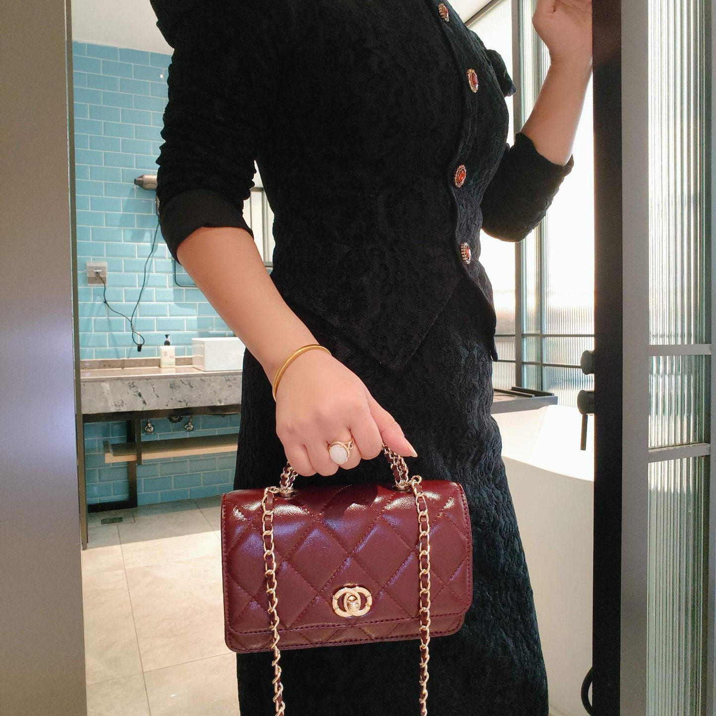 C Series · Genuine Leather Quilted Mini Chain Top Handle Flap Bag – 5 Colors | Greenyuna