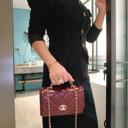 C Series · Genuine Leather Quilted Mini Chain Top Handle Flap Bag – 5 Colors | Greenyuna