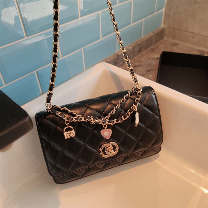 C Series · Genuine Leather Quilted Medium Flap Bag with Charm Chain – 4 Colors | Greenyuna