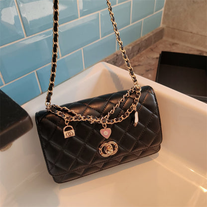 C Series · Genuine Leather Quilted Medium Flap Bag with Charm Chain – 4 Colors | Greenyuna