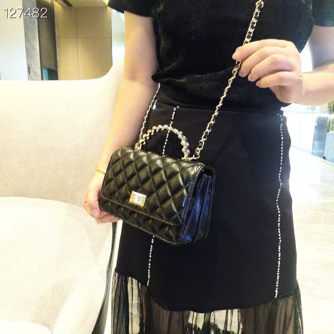 C Series | Genuine Leather Quilted Top-Handle Bag – Chain Handle Mini Crossbody