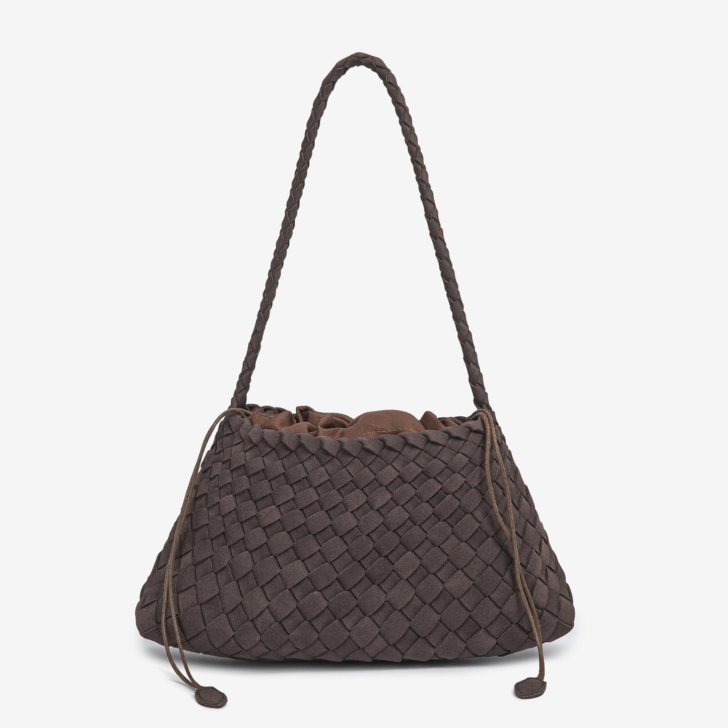 D Series Soft Woven PU Shoulder Bag – 30cm Daily Tote with Drawstring Design