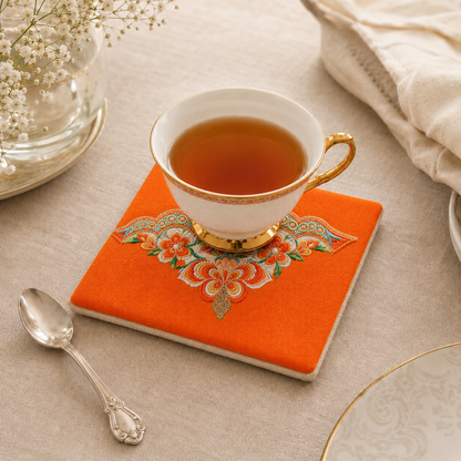 Handmade Embroidered Linen Coaster Set of 4