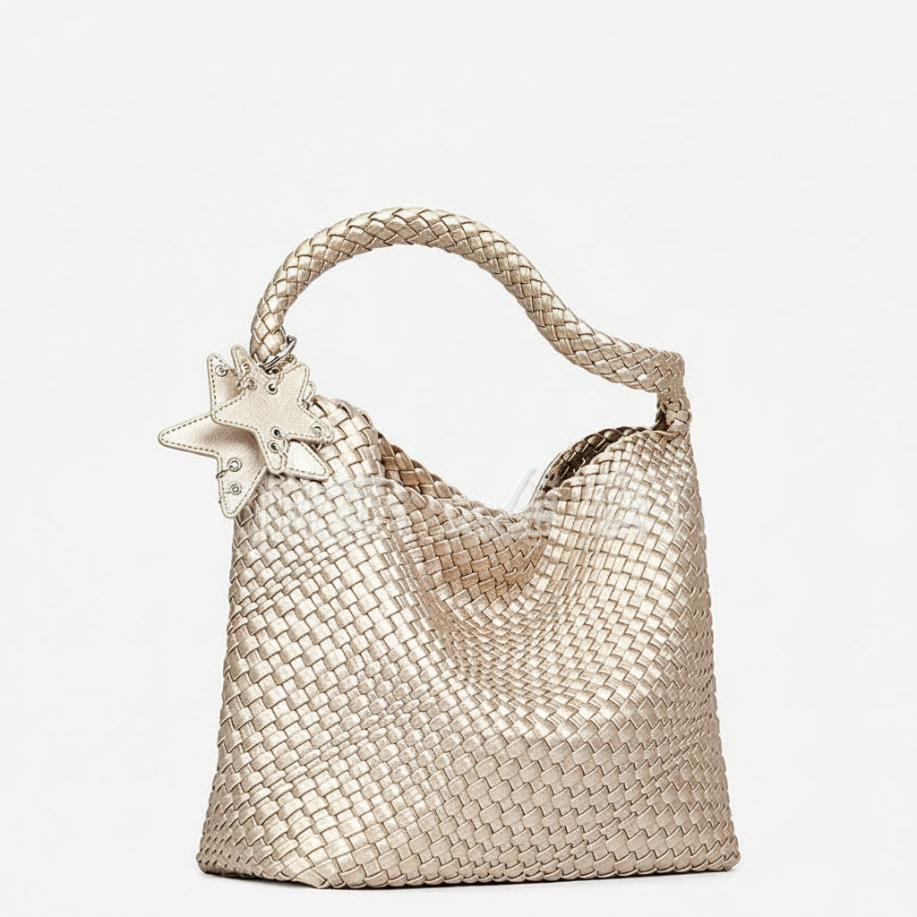 D Series Large Woven PU Hobo Tote – 33cm Shoulder Bag with Inner Pouch Set