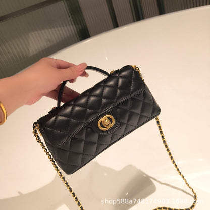 Mini Genuine Leather Quilted Top Handle & Chain Flap Bag – 4 Colors | Premium Crossbody | Greenyuna