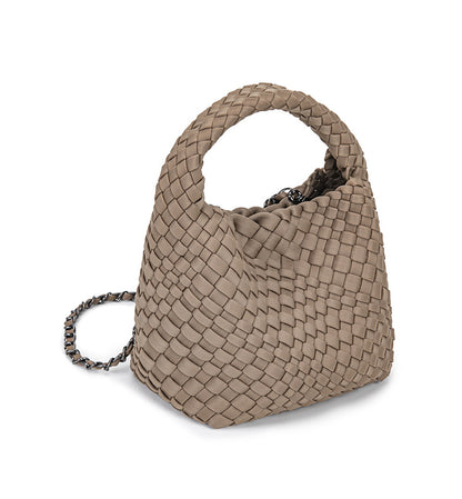D Series Mini Woven PU Handbag – 16cm Small Bag with Top Handle