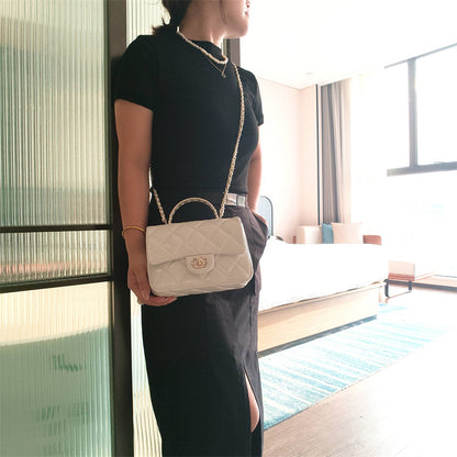 C Series · Genuine Leather Quilted Mini Pearl Handle Flap Bag – 4 Colors | Greenyuna