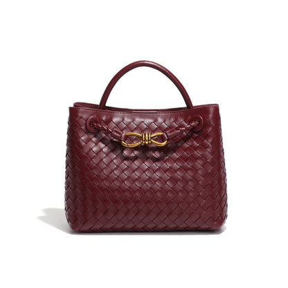 D Series Mini Woven PU Tote Bag – 25cm Handbag with Crossbody Strap