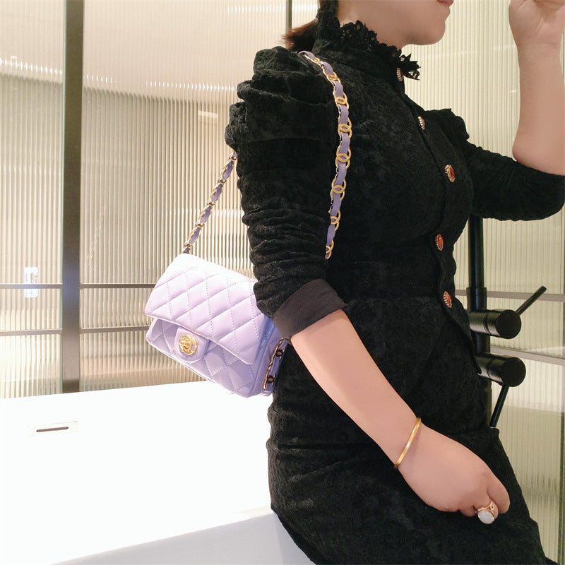 Mini Genuine Leather Quilted Flap Crossbody Bag – 6 Colors | Gold Chain | Greenyuna