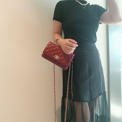 C Series · Genuine Leather Quilted Medium Flap Bag with Charm Chain – 4 Colors | Greenyuna