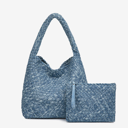 D Series Handmade Woven PU Shoulder Bag Set | Soft Lightweight Tote & Hobo Bag