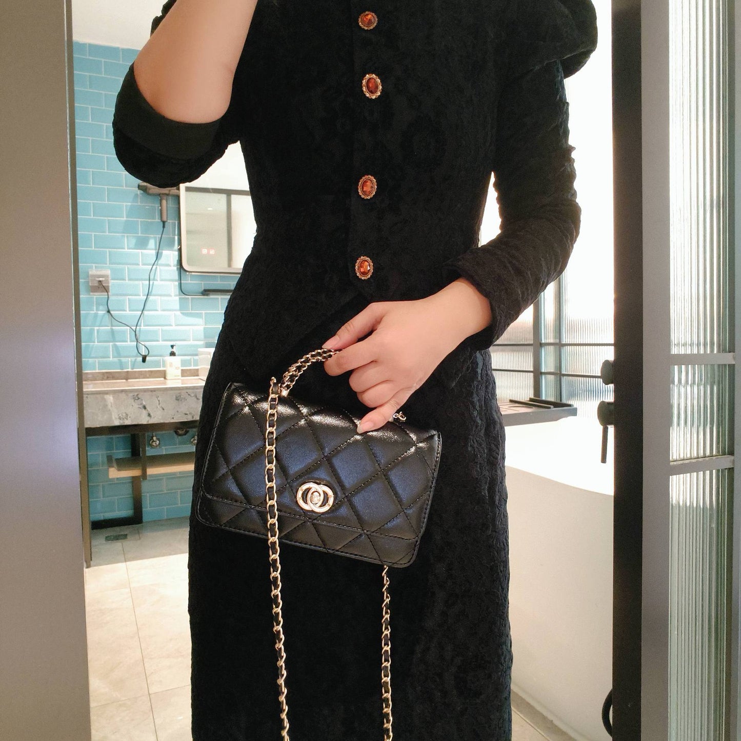 C Series · Genuine Leather Quilted Mini Chain Top Handle Flap Bag – 5 Colors | Greenyuna