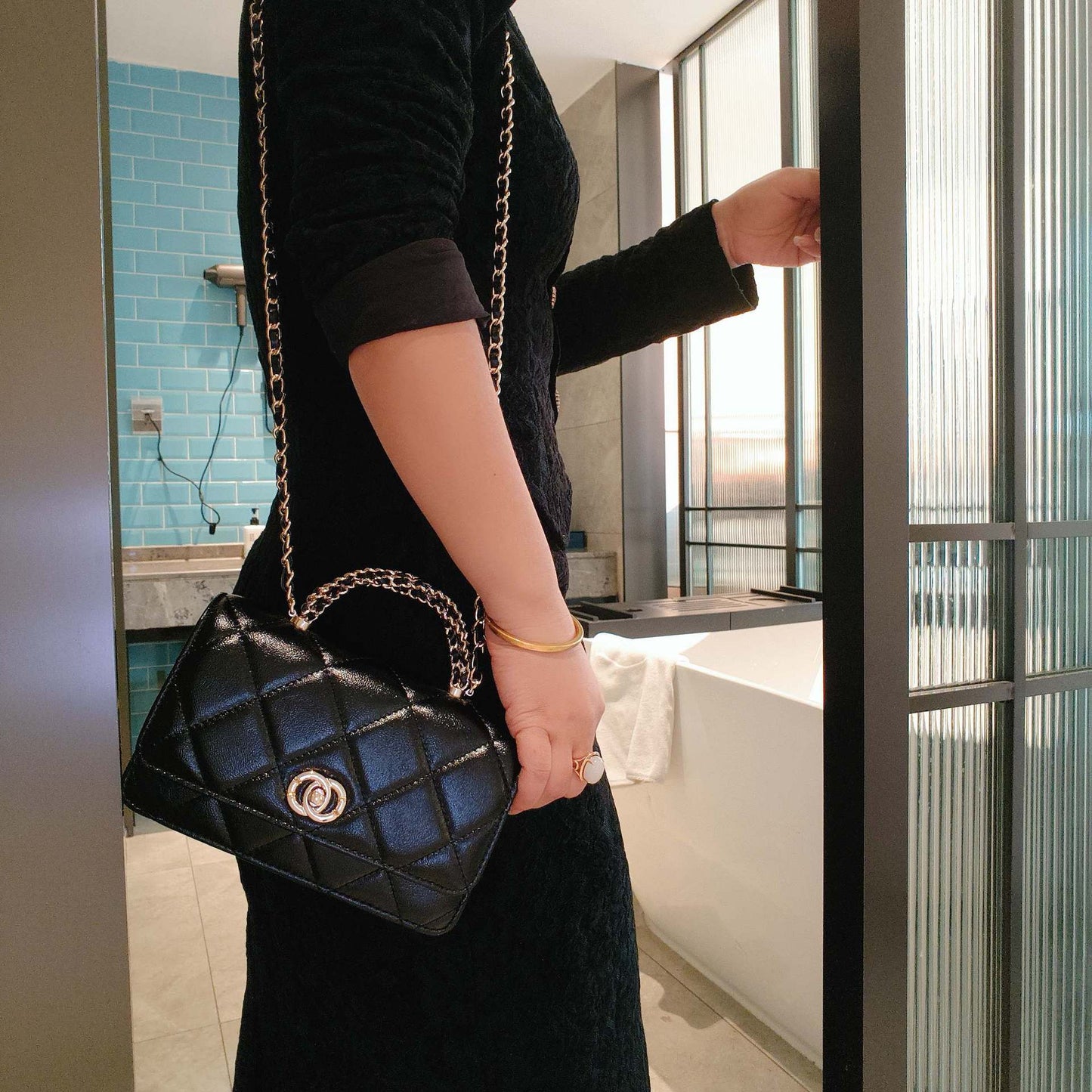 C Series · Genuine Leather Quilted Mini Chain Top Handle Flap Bag – 5 Colors | Greenyuna