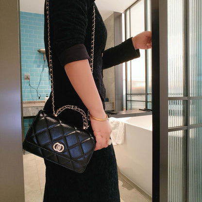 C Series · Genuine Leather Quilted Mini Chain Top Handle Flap Bag – 5 Colors | Greenyuna