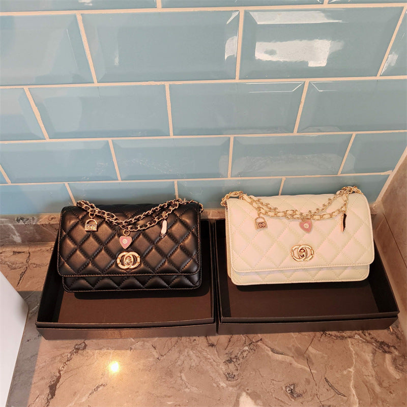 C Series · Genuine Leather Quilted Medium Flap Bag with Charm Chain – 4 Colors | Greenyuna