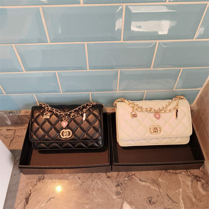 C Series · Genuine Leather Quilted Medium Flap Bag with Charm Chain – 4 Colors | Greenyuna