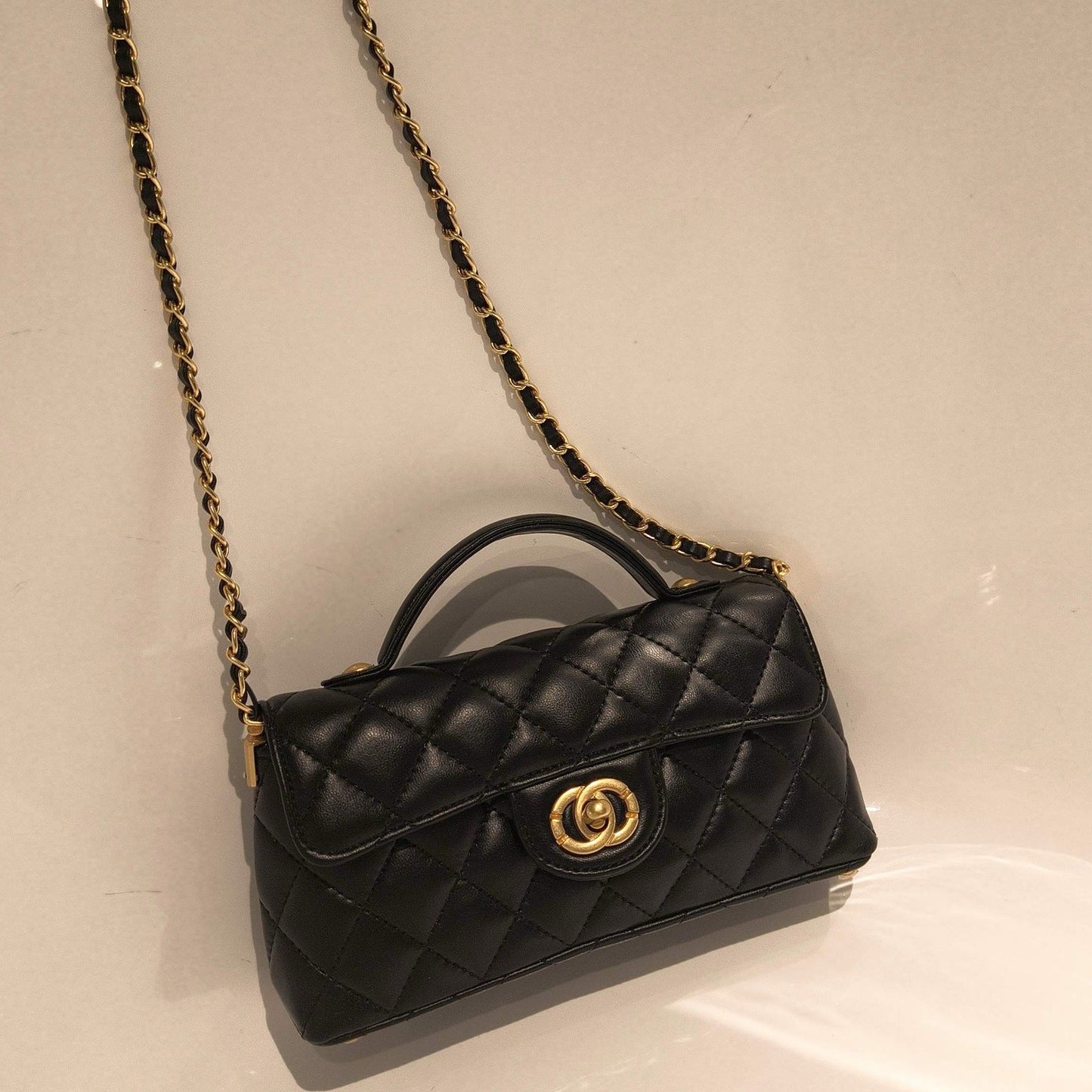 Mini Genuine Leather Quilted Top Handle & Chain Flap Bag – 4 Colors | Premium Crossbody | Greenyuna