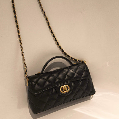 Mini Genuine Leather Quilted Top Handle & Chain Flap Bag – 4 Colors | Premium Crossbody | Greenyuna
