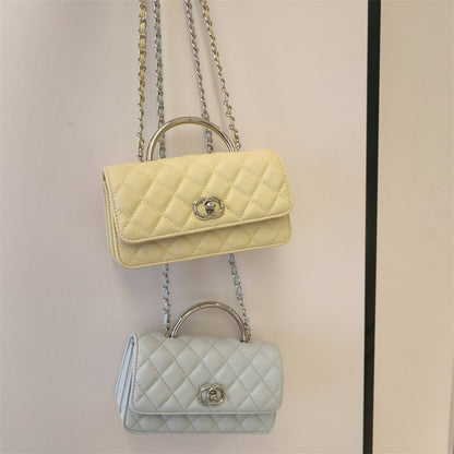 C Series · Genuine Leather Quilted Top Handle Chain Flap Bag – 5 Colors | Handheld & Crossbody | Greenyuna