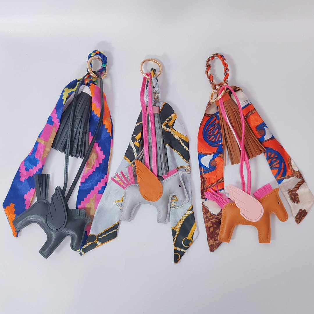 Colorful Twilly Scarf Bag Charm Set | Horse Pendant Keychain & Fashion Bag Accessory